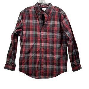 Haggar Mens Plaid Button‎ Down Shirt Red Grey Black Long Sleeve Medium 038034